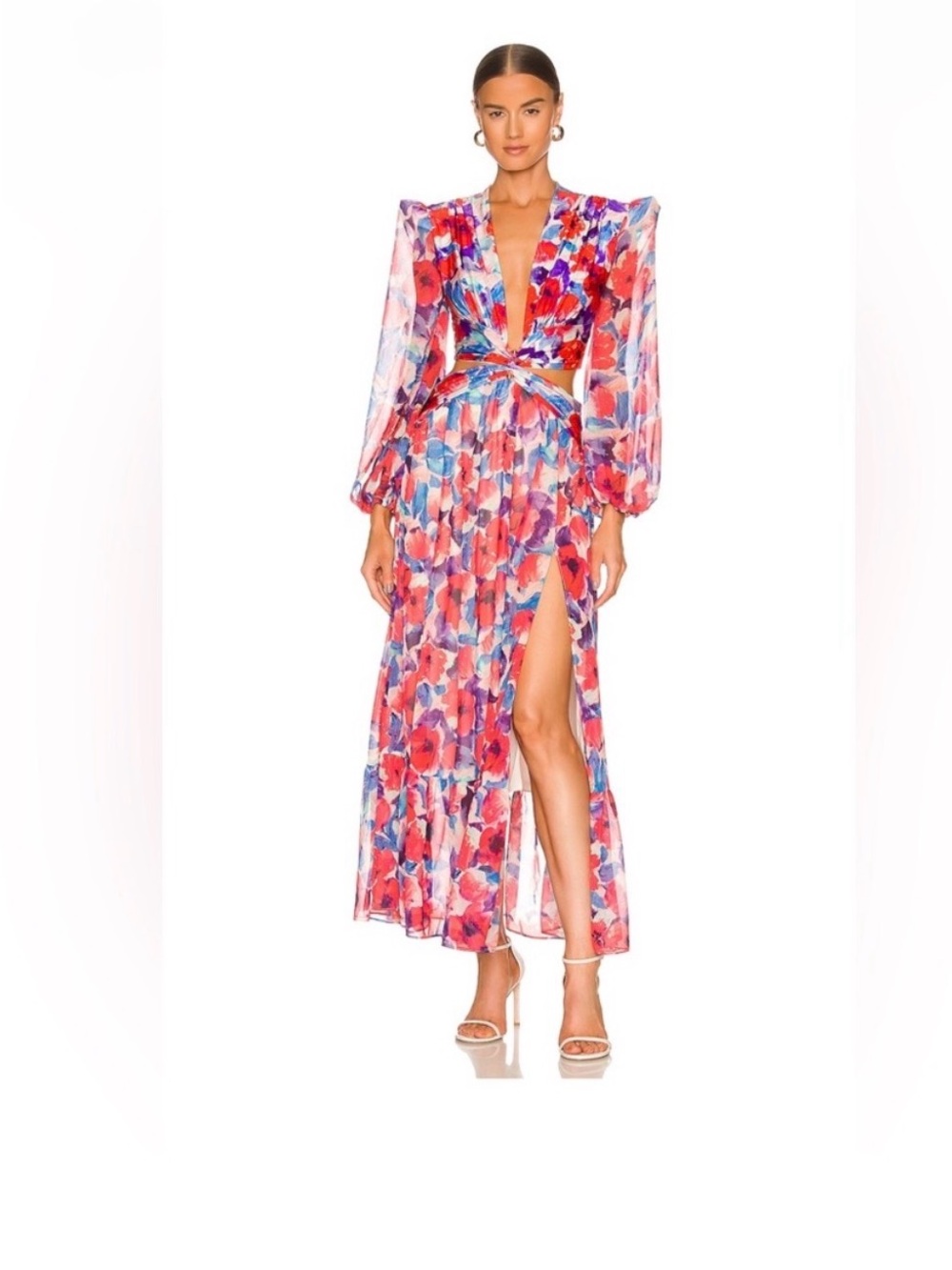 PatBO Multicolor Floral Backless Plunge Maxi Dress